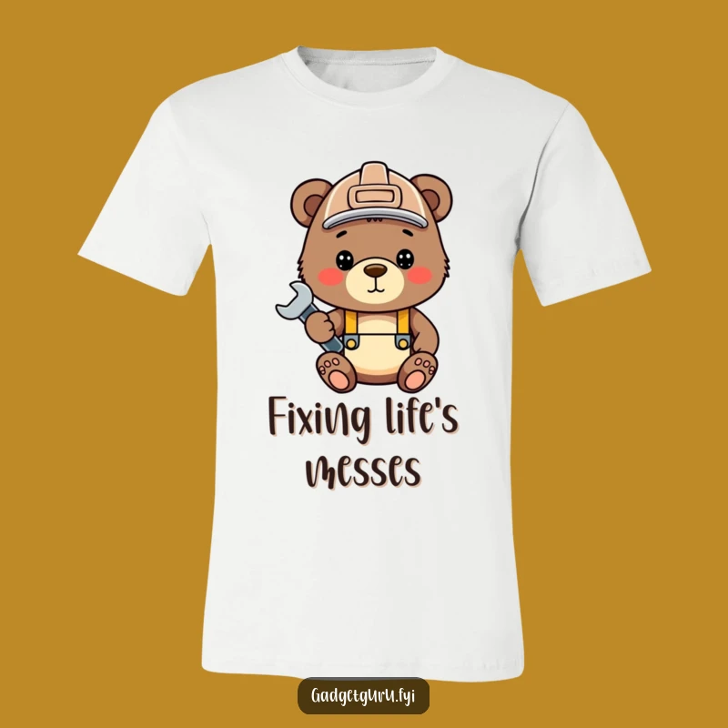 Funny Bear Cub Mechanic Tee - Cute Hard Hat Wrench - Hilarious Tool Lover Shirt