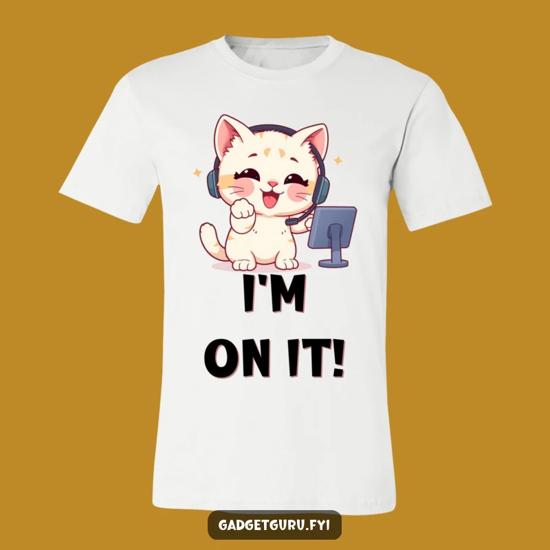Funny Gamer Kitten Headset T-Shirt - Enthusiastic Pointing Kitten Tee for Fun