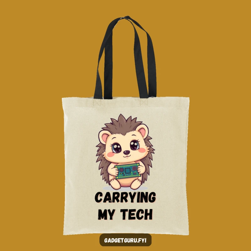 Funny Hedgehog Circuit Board Tote Bag, Curious Accessory, Practical Tech Gift