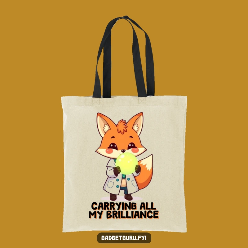 Funny Fox Scientist Tote Bag: Cheerful Lab Coat Fox With Orb, Practical Funny Gift!