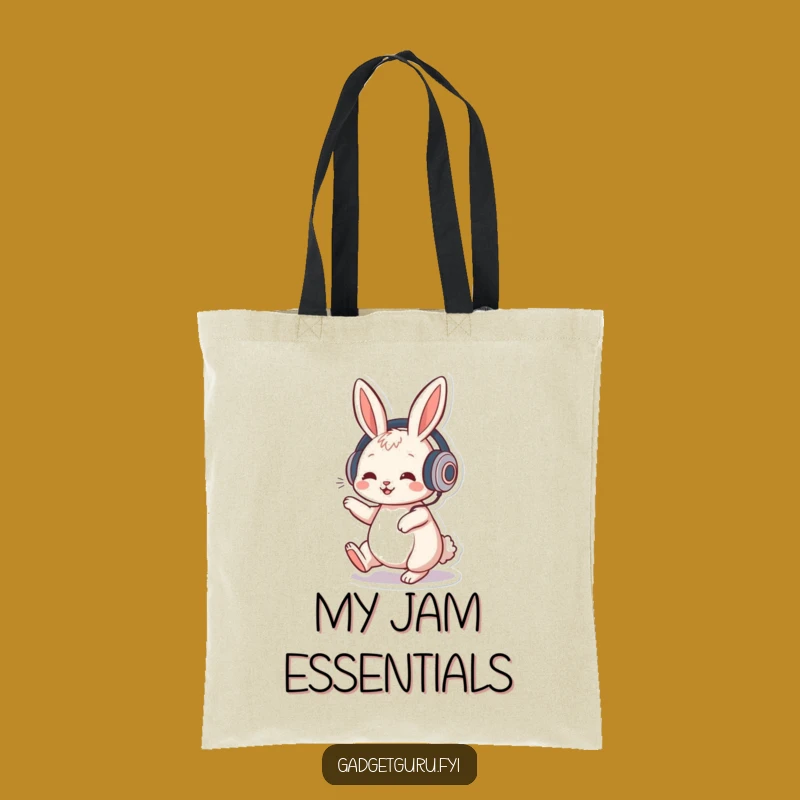 Funny Rabbit Music Tote Bag: Playful Character's Beat Tapping Fun