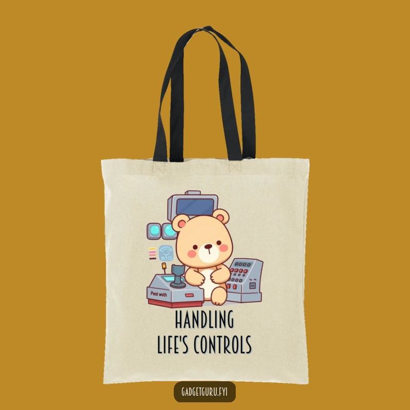 Funny Bear Tech Tote Bag: Focused Bear Controls Panel, Handy Funny Gift!