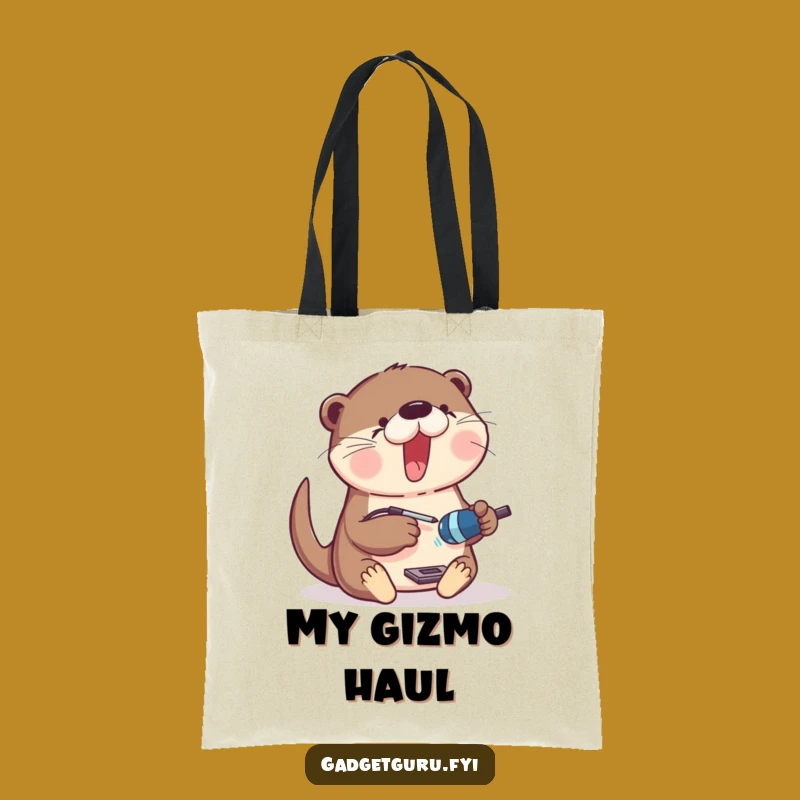 Funny Otter Gadget Builder Tote Bag - Excited Tinkerer Otter Carryall Funny Gift